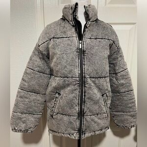 LNDN Grey Acid Wash Puffer Denim Coat
